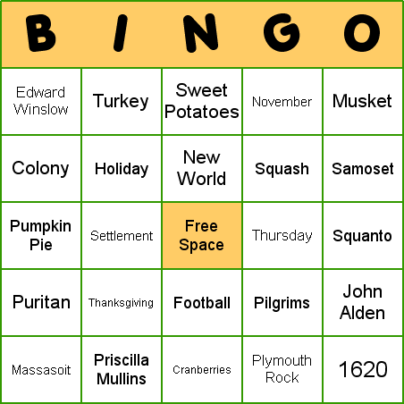 Thanksgiving Bingo Card
